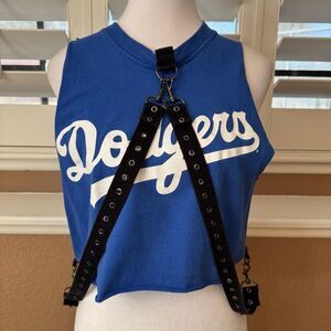 Remix Women's M Los Angeles Dodgers Harness Style Crop Top Blue Punk Alternative